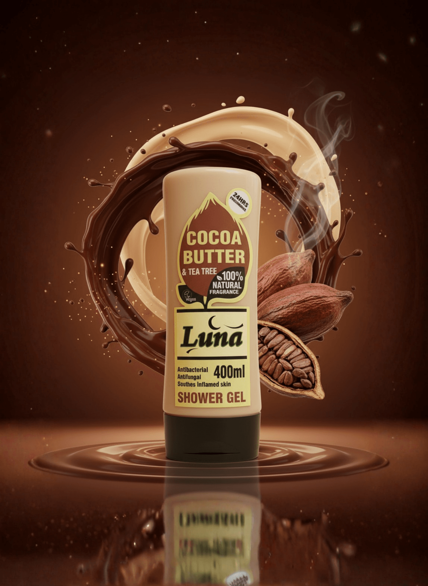 Experience the natural power of LUNA's COCOA BUTTER & TEA TREE Essential Oil in every wash. Known for its potent antibacterial and antifungal properties. It help fight acne, prevent skin infections and soothe irritation and redness. This purifying ingredient deeply cleanses your skin and scalp without stripping away moisture, leaving you feeling refreshed and protected. Its fresh, deodorizing scent keeps you confident all day, while its healing and oil-balancing qualities support healthier, clearer skin. Ideal for daily use. Luna's Cocoa Butter & Tea Tree Oil Shower Gel brings you nature's remedy in every drop